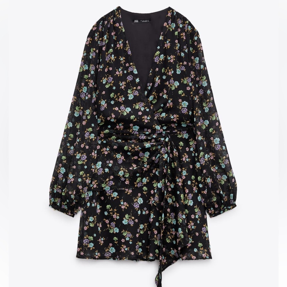 NWT ZARA SHORT FLORAL PRINT DRESS MULTICOLORED SIZE XS NWT